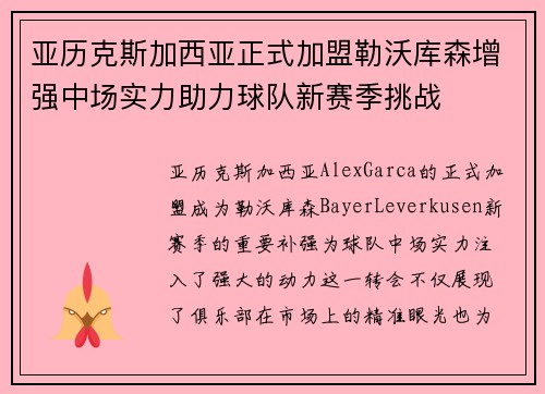 亚历克斯加西亚正式加盟勒沃库森增强中场实力助力球队新赛季挑战